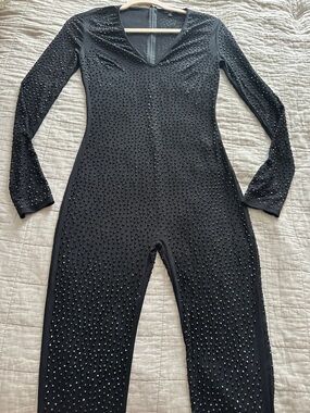 Fashion Nova Black Long Sleeve Rhinestone Jumpsuit